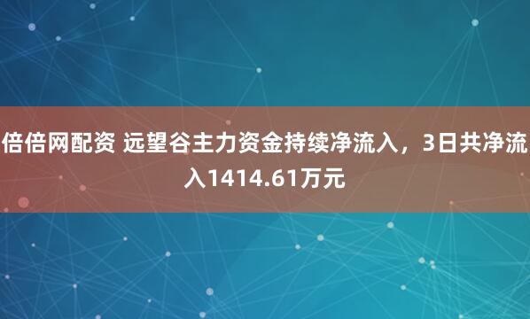 倍倍网配资 远望谷主力资金持续净流入，3日共净流入1414.61万元